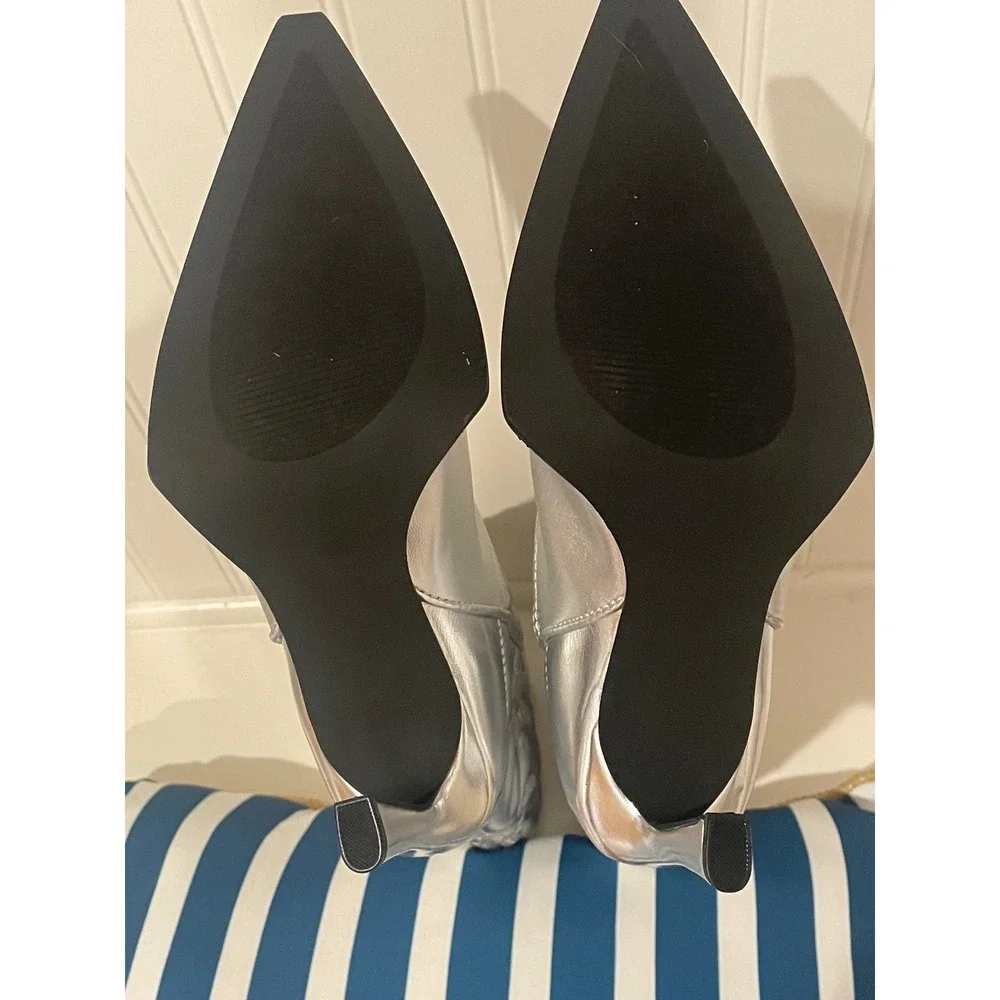 Steve Madden Kinzee Heeled Cowboy Boots Silver Metallic Pointed Toe Size 7.5 - Picture 4 of 5